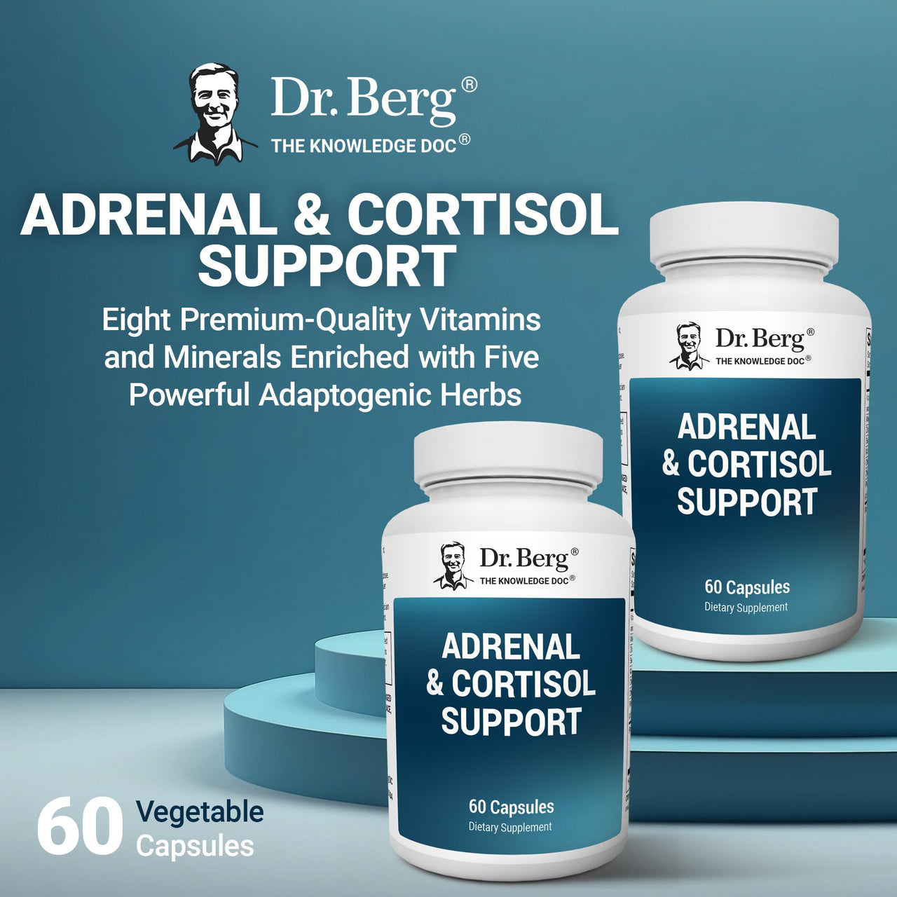 Dr. Berg Adrenal & Cortisol Capsules - Adrenal Supplement & Cortisol Manager - Mood, Focus, Relaxation and Stress Support - Adrenal Supplements with Ashwagandha Extracts - 60 Capsules