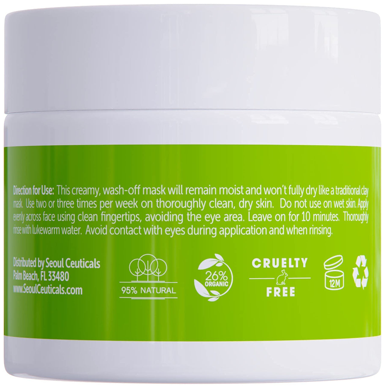 SeoulCeuticals Korean Skin Care Face Mask for Sensitive Skin - Korean Skincare Green Tea Wash Off Masks - K Beauty Face Masks - Aloe Vera Mask + Centella Asiatica Hydrating Facial Spa Mask 2oz