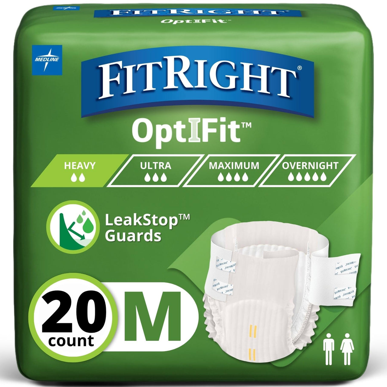 FitRight Extra+ Adult Diapers, Disposable Incontinence Briefs, Leak-Proof Diaper, Absorbent Briefs For Men and Women, Maximum Protection, Medium, 32 – 44 in, 20 briefs per bag