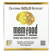 Thumbnail for California Gold Nutrition MEM Food, Memory & Cognitive Support with MEM Blend, L-Serine, Organic Lion's Mane and Blueberry Juice Powder, 60 Packets, 0.3 oz (8.5 g) Each