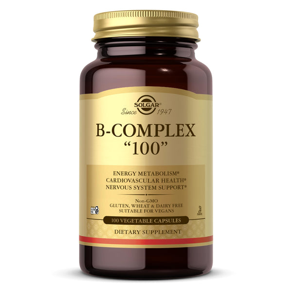Solgar B-Complex "100", 100 Vegetable Capsules - Nervous System Support - Supports Energy Metabolism - Non-GMO, Vegan, Gluten Free, Dairy Free, Kosher - 100 Servings