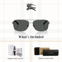 Thumbnail for BURBERRY BE3074 100387 63M Gunmetal/Grey Rectangle Sunglasses For Men+ BUNDLE with Designer iWear Eyewear Kit