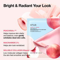 Thumbnail for ANUA Peach 70 Niacin Brightening Collagen Mask, Overnight Face Mask for Glass Skin, Niacinamide, Collagen Facial Mask, Glow up with Hydration, Natural Color, Korean Skin Care (38g, 4ea)