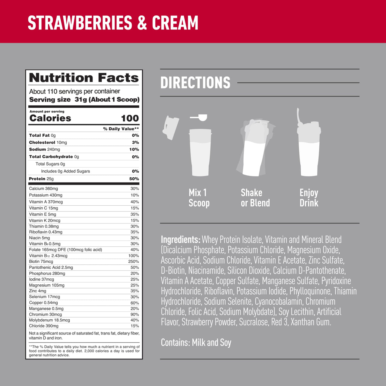 Isopure Protein Powder, Zero Carb Whey Isolate, Gluten Free, Lactose Free, 25g Protein, Keto Friendly, Strawberries & Cream, 110 Servings, 7.5 Pound (Packaging May Vary)
