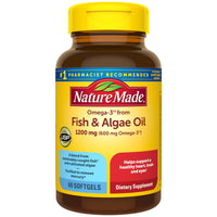Thumbnail for Nature Made Omega 3 Fish Oil and Algae Oil Supplements, 1200mg, Algae Oil & Fish Oil Blend, Omega 3 Supplement for Heart, Brain and Eyes Support, One Per Day, 60 Softgels
