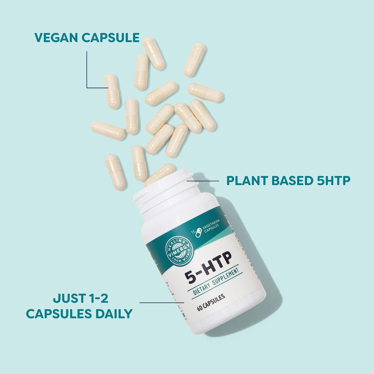 Vimergy 5-HTP Capsules– Clean Formula Supporting a Healthy Mood, Better Sleep and May Enhance Serotonin Levels.* Kosher and Vegan. – (60 ct.)