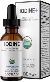 Thumbnail for Codeage USDA Certified Organic Iodine Drops - 250 Mcg Per Serving - 1+ Year Supply - Liquid Iodide Supplement - Pure, Clear Iodine - Vegan Potassium Iodine Liquid Drop - 2 fl oz
