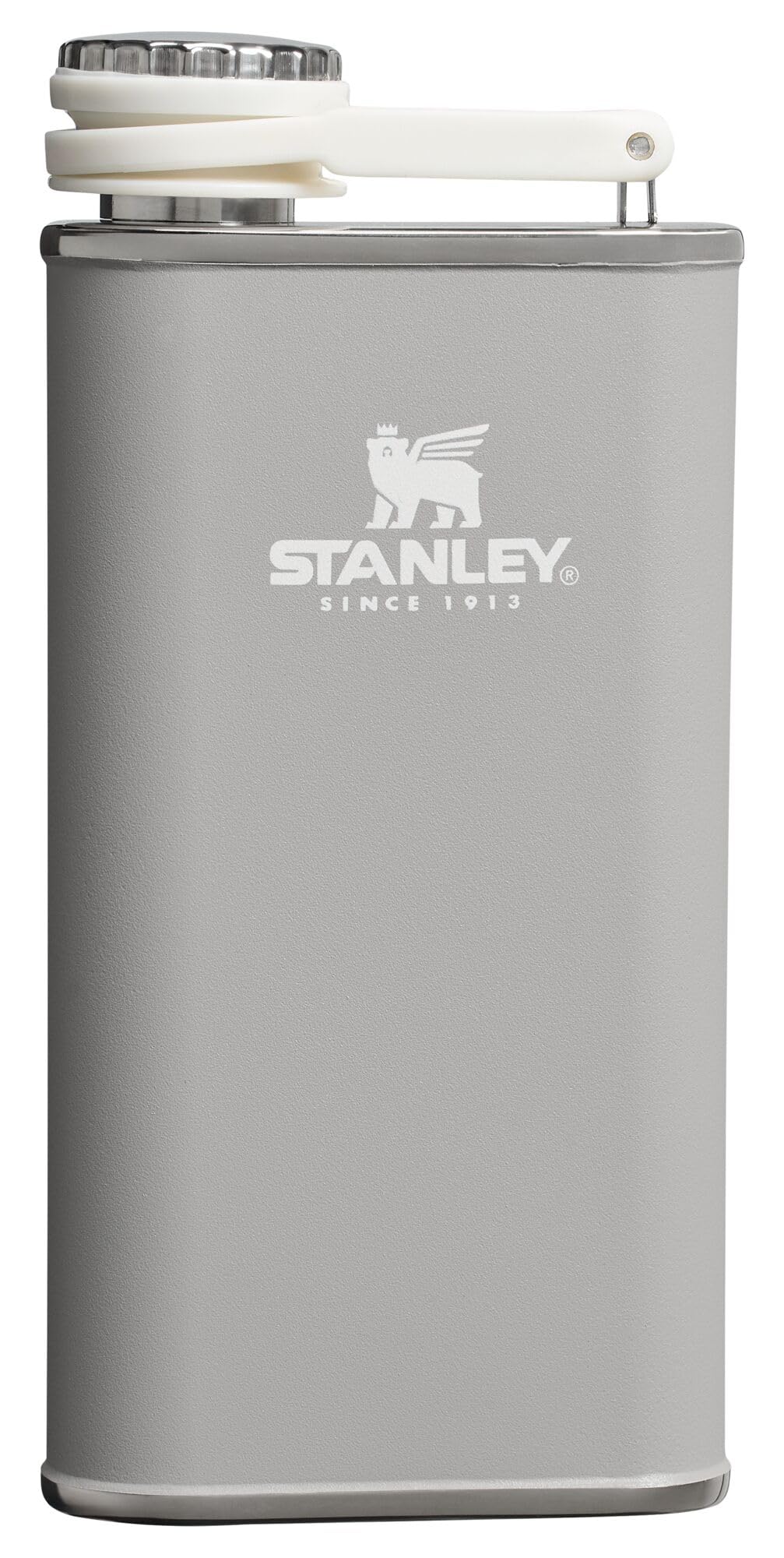 Stanley Classic Easy Fill Wide Mouth Flask 8 oz | Leakproof Hip Flask | Hinge Connected Never Lose Cap | Insulated Stainless Steel Liquor Container | BPA-Free | Ash
