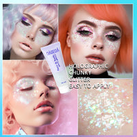 Thumbnail for DAGEDA Body Glitter Gel, Face Glitter Body Gel Sequins Shimmer Liquid Eyeshadow, Chunky Glitter for Face Hair Nails, Holographic Cosmetic Laser Powder Festival Glitter Makeup 50ml(White)