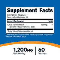 Thumbnail for Nutricost Turkey Tail Mushroom Capsules 1200mg, 60 Servings (120 Capsules) - Gluten Free, Non-GMO, and Vegetarian Friendly