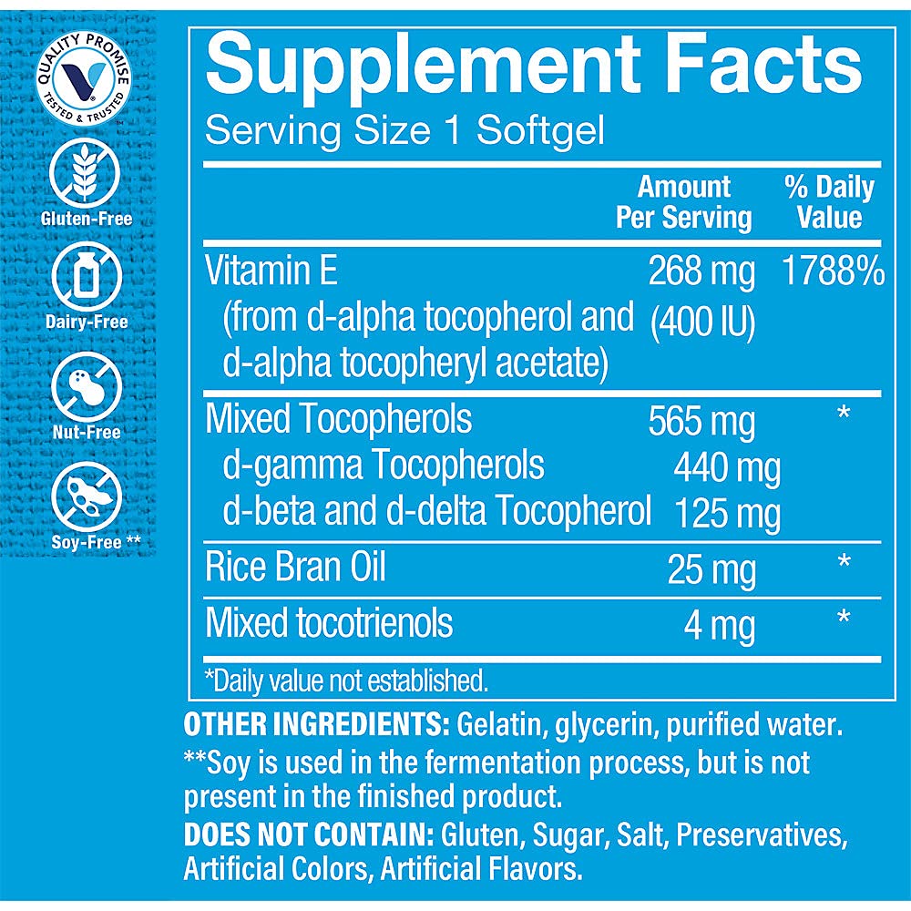 The Vitamin Shoppe Vitamin E 400 IU - Antioxidant Support for Skin Health & Immune Function, Daily Vitamin (120 Softgels)