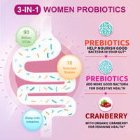 Thumbnail for OMOGS Women's Probiotic, with Cranberry Extract, Organic Prebiotics & Vitamin C, 90 Billion CFUs,18 Strains, Help for Boost Immune, Digestive, Gut Health & Women's Health, Gluten & Soy Free,90 Tablets