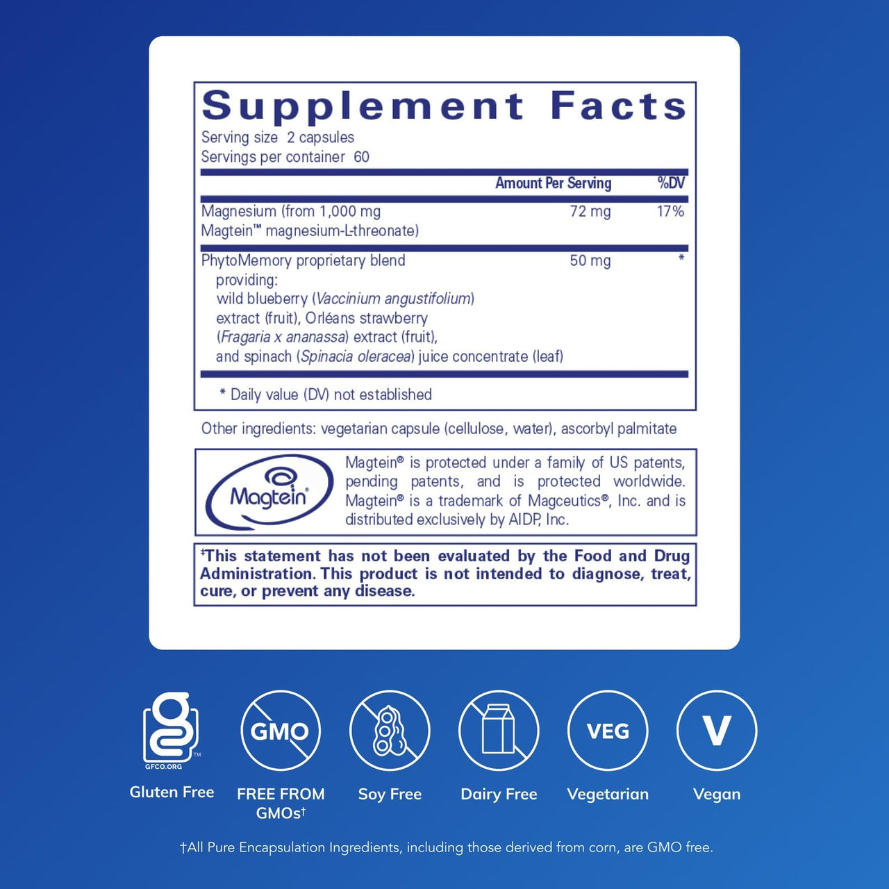 Pure Encapsulations CogniMag 120's - Magnesium-L-Threonate Supplement - Supports Brain Health & Memory* - Includes Magtein & Polyphenol Blend - 120 Capsules