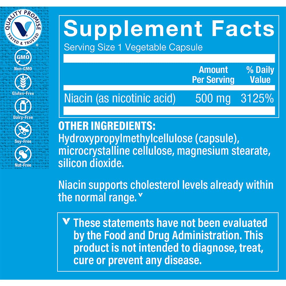 The Vitamin Shoppe Niacin Cholesterol Support 500 (100 Vegetable (100 Vegetable Capsules)