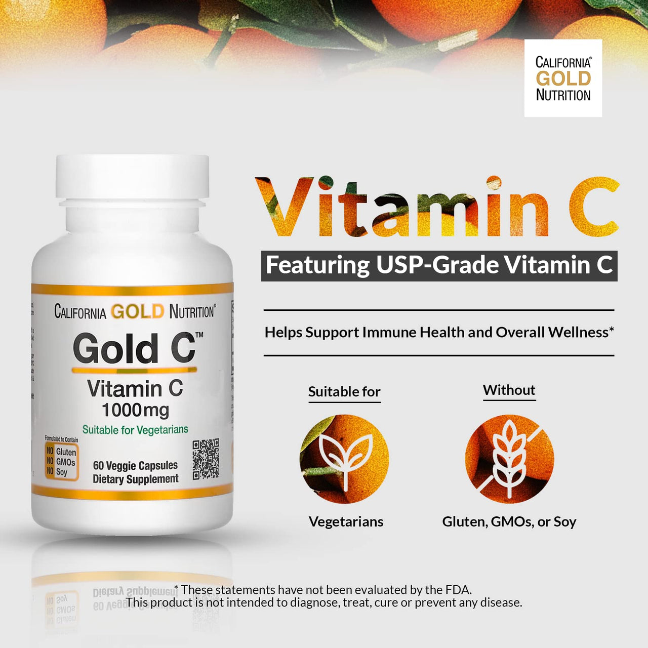California Gold Nutrition Gold C USP Grade Vitamin C Supplement - Immune Support & Seasonal Wellness - Vegetarian Friendly - Gluten Free, Non-GMO - 1000 mg - 60 Veggie Capsules, 3 Pack