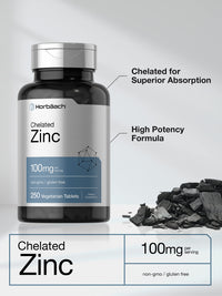 Thumbnail for Horbäach Chelated Zinc Supplement 100mg | 250 Tablets | High Potency & Superior Absorption | Vegetarian, Non-GMO, Gluten Free