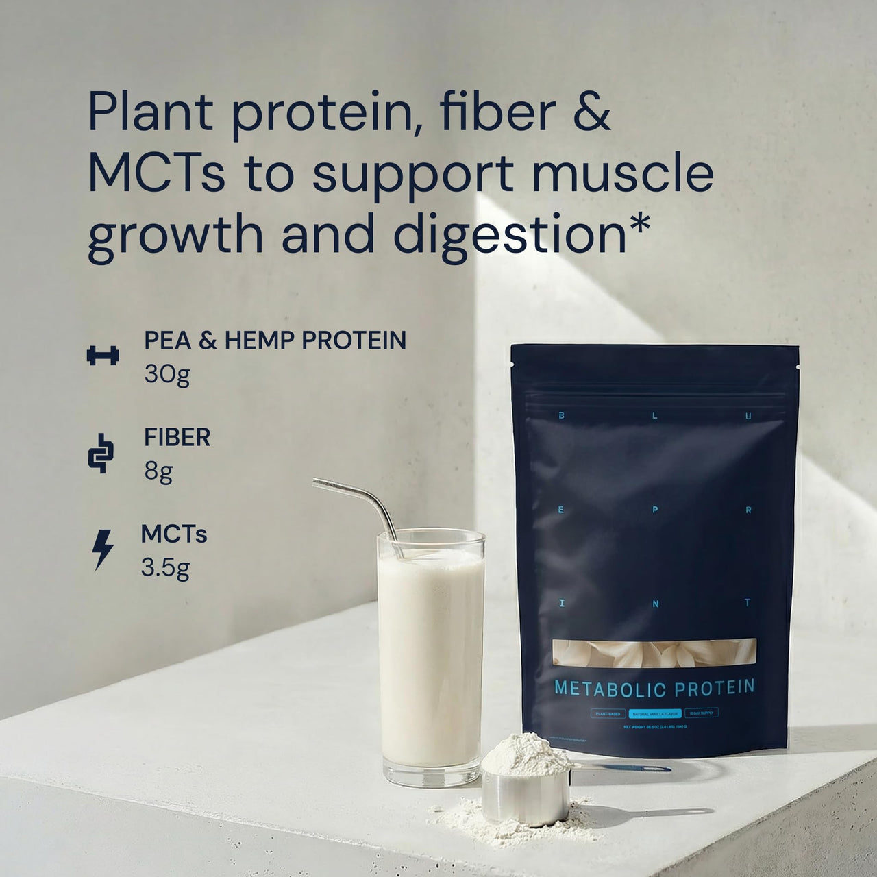 Blueprint Bryan Johnson Vegan Protein Meal Replacement – Plant Based Hemp Protein with 27g Protein Per Serving – Low Calorie, Flavored Protein for Women & Men – Dairy Free – 15 Servings - Vanilla