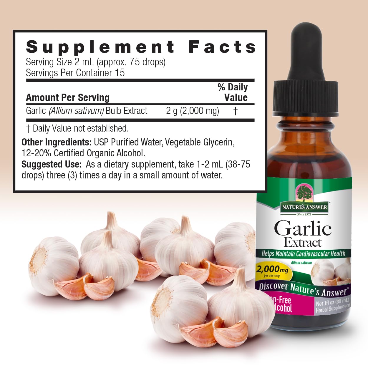 Nature's Answer Garlic Bulb with Organic Alcohol, 1-Fluid Ounce