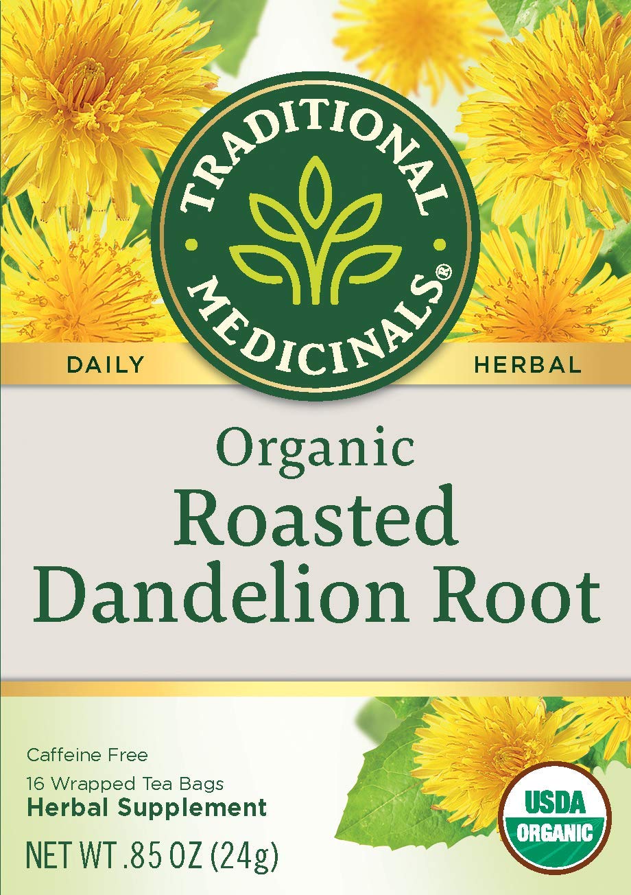 TRADITIONAL MEDICINALS Organic Roasted Dandelion Root, 16 Count (2 Pack)