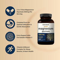 Thumbnail for Naturebell Pure Magnesium Glycinate 500mg, 240 Veggie Capsules | 100% Chelated & Purified – 3rd Party Tested, Vegan Friendly, Non-GMO, Fiiler Free