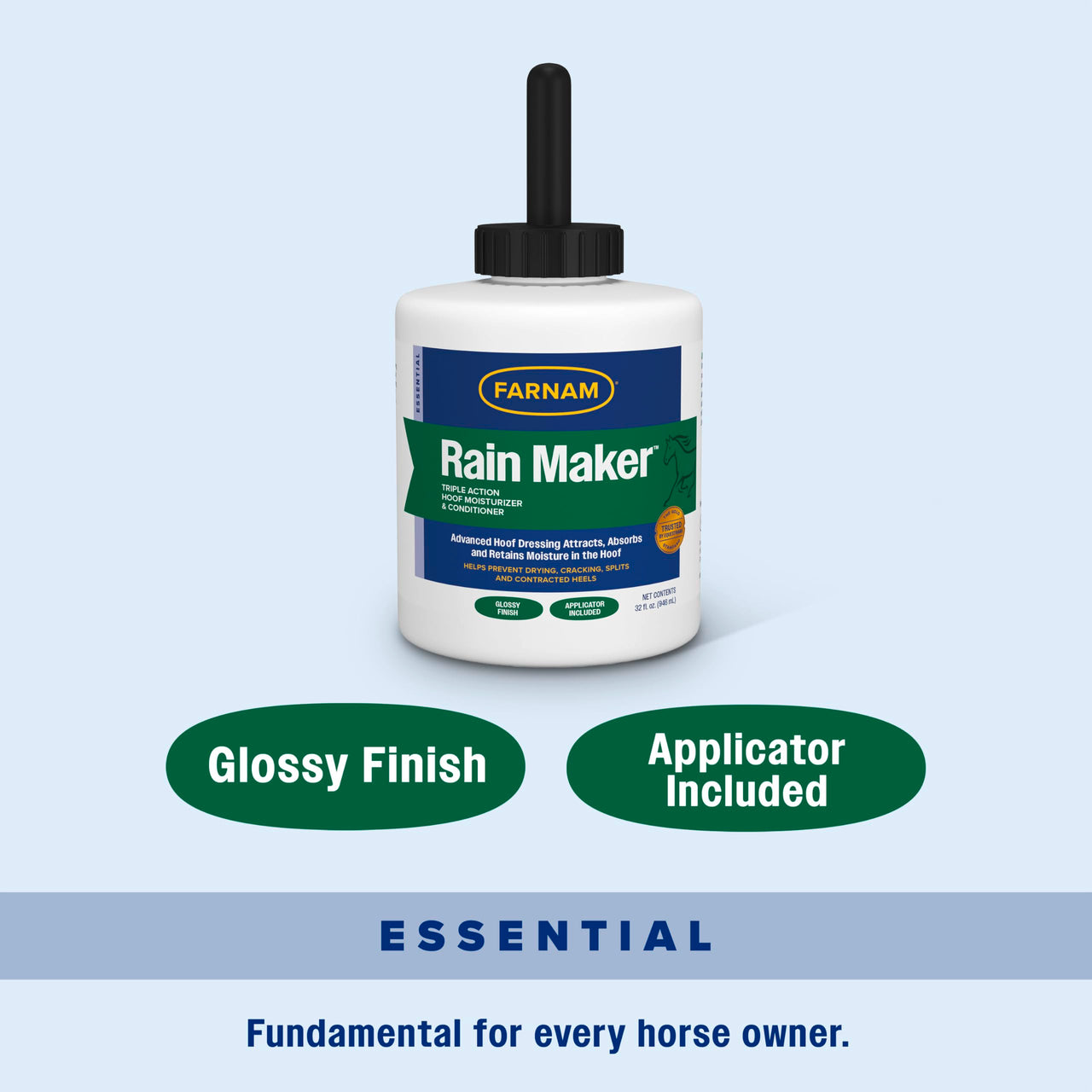 Farnam Rain Maker Triple Action Hoof Moisturizer & Conditioner, Protection Against Dry Weather, Cracks, Splits, Contracted Heels, 32 fl oz