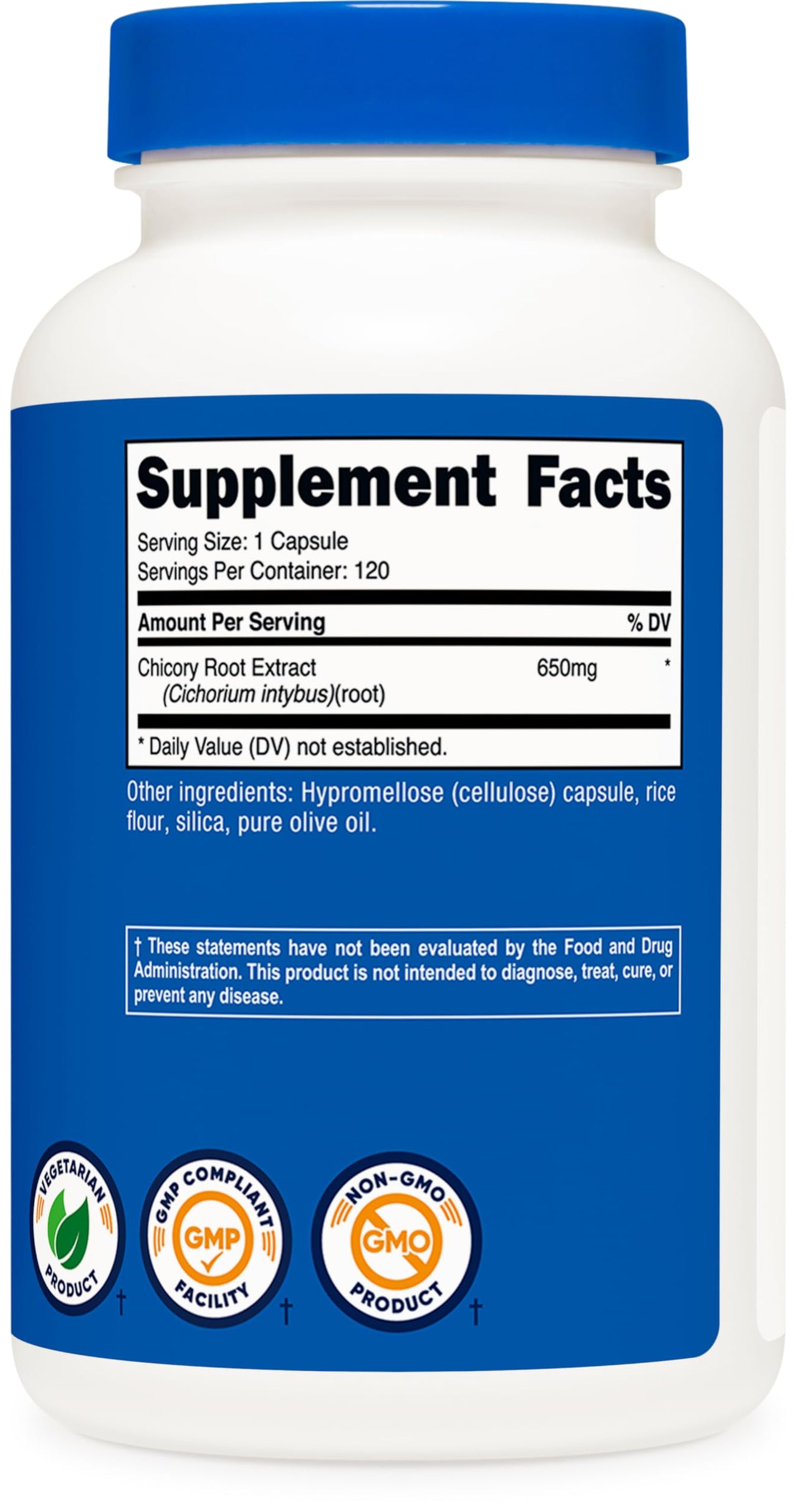 Nutricost Chicory Root 650mg Per Capsule - 120 Plant-Based Capsules, Non-GMO, Gluten Free