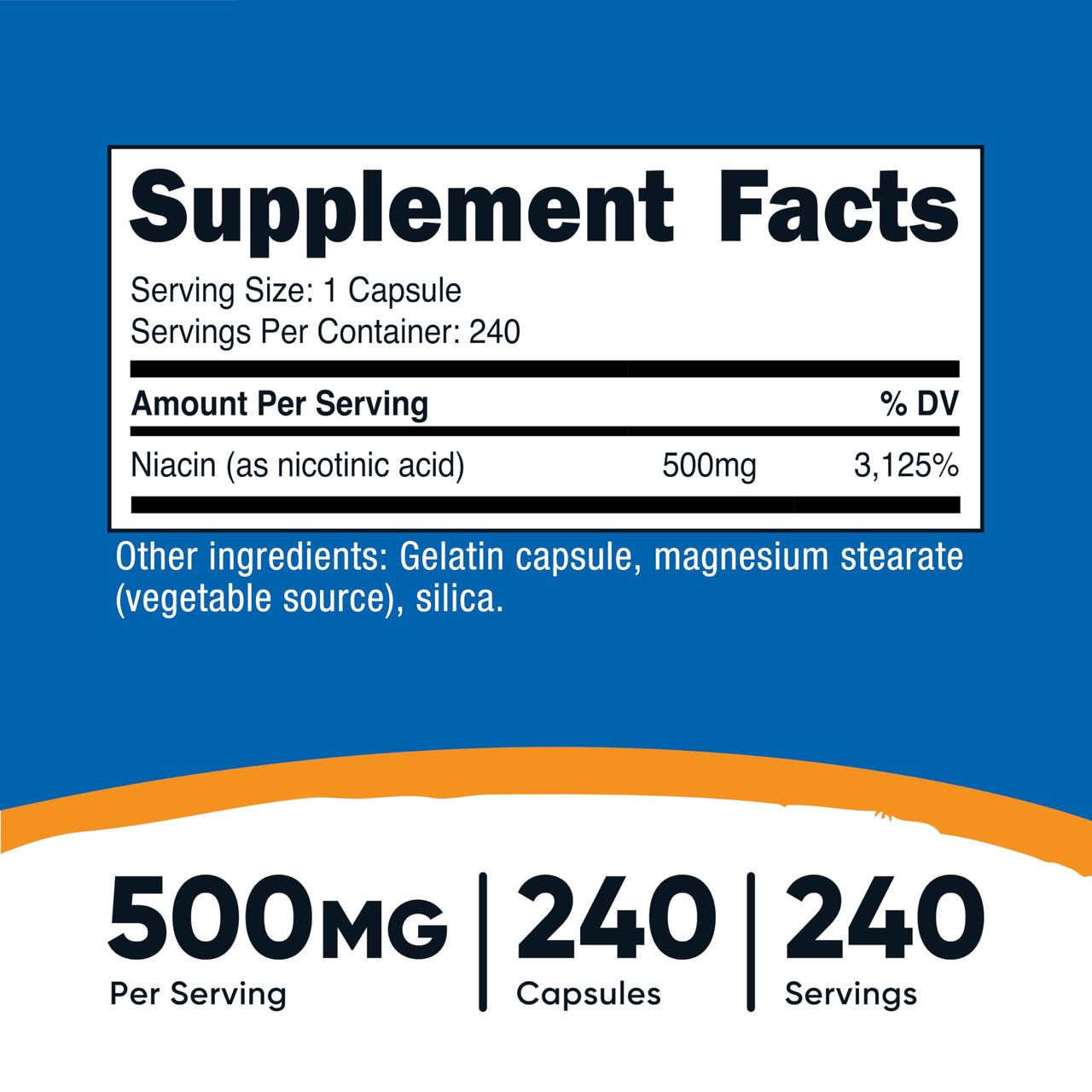 Nutricost Niacin (Vitamin B3) 500mg, 240 Capsules - with Flushing, Non-GMO, Gluten Free