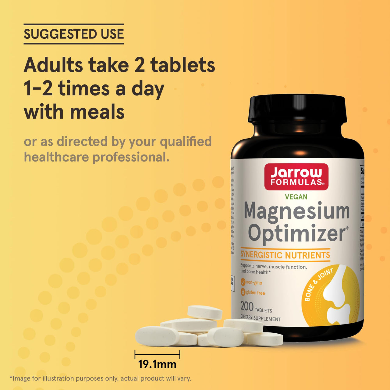 Jarrow Formulas Magnesium Optimizer, Dietary Supplement, Supports Nerve, Muscle Function and Bone Health, 200 Tablets, 100 Day Supply