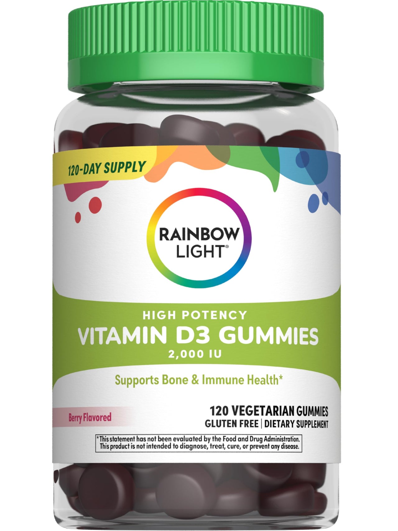 Rainbow Light Vitamin D3 Gummies 2000 IU | 120 Count | Supports Bone & Immune Health | High Potency | Berry Flavor