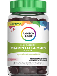 Thumbnail for Rainbow Light Vitamin D3 Gummies 2000 IU | 120 Count | Supports Bone & Immune Health | High Potency | Berry Flavor