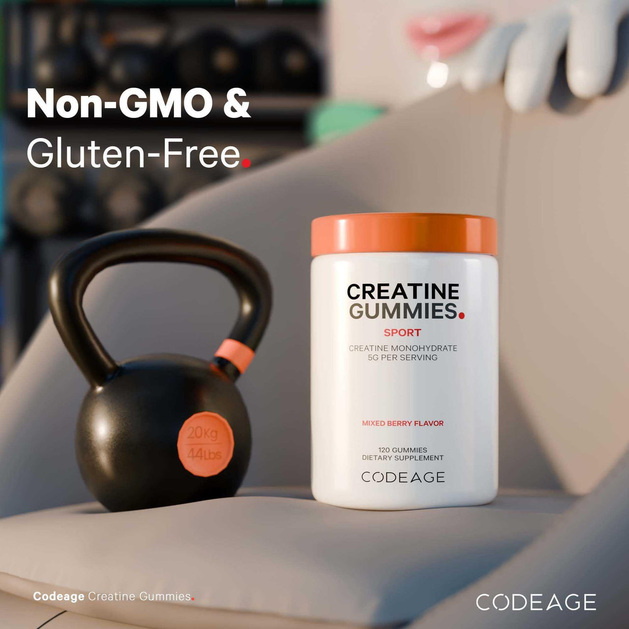 Codeage Creatine Monohydrate Gummies Supplement - 5000mg Creatine - AstraGin Panax & Astralagus - Sport Gummy - Mixed Berry Flavor - Kettlebell Shape Vitamins - Vegan - Non-GMO - 120 Gummies