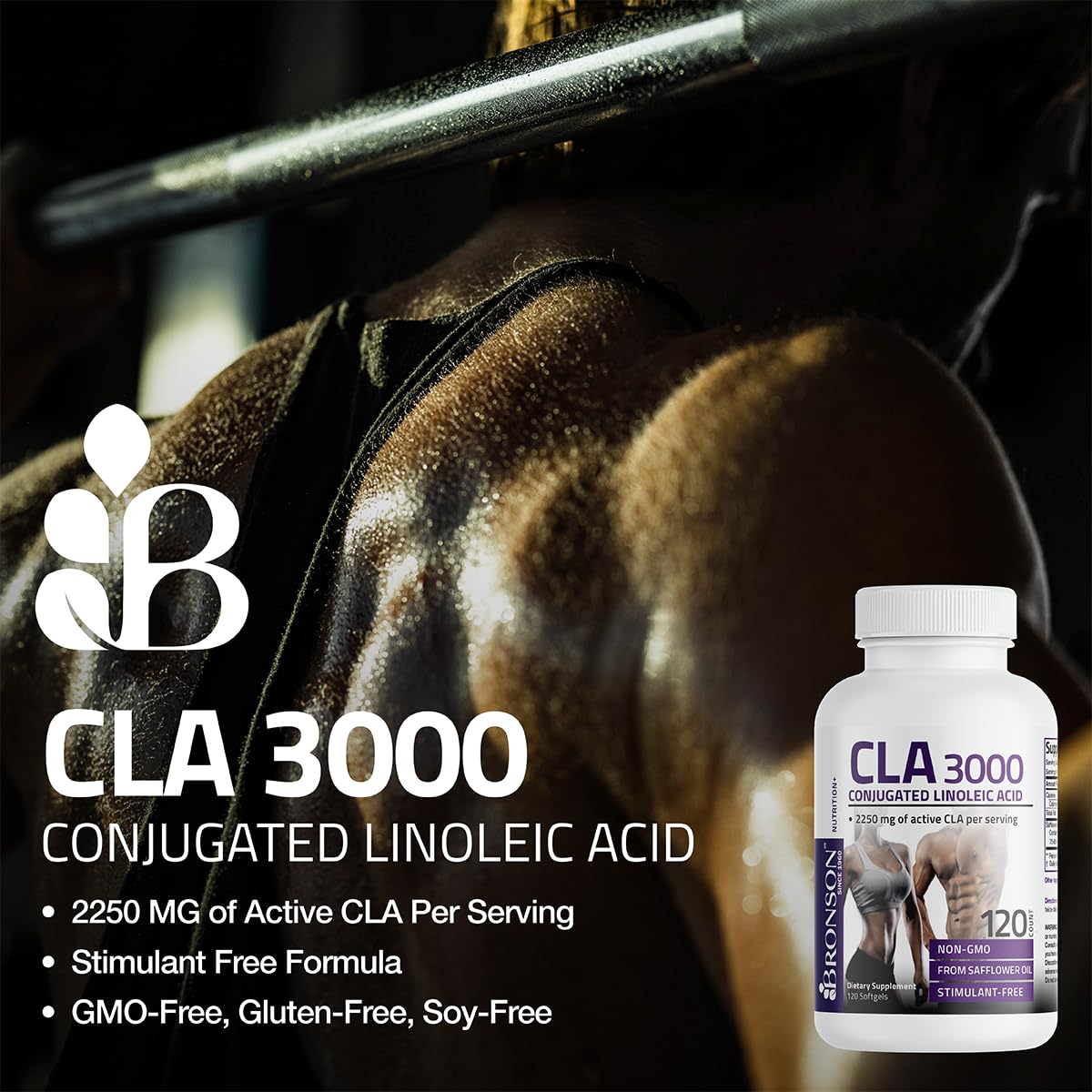 Bronson CLA 3000 Extra High Potency Supports Healthy Weight Management Lean Muscle Mass Non-Stimulating Conjugated Linoleic Acid, 90 Softgels