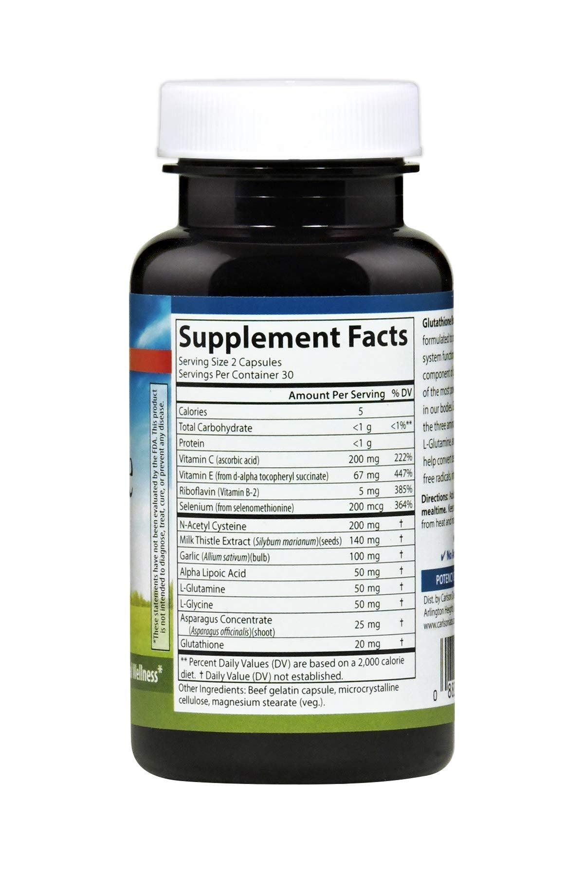 Carlson - Glutathione Booster, Alpha Lipoic Acid, Immune Support & Optimal Wellness, Antioxidant, 60 Capsules