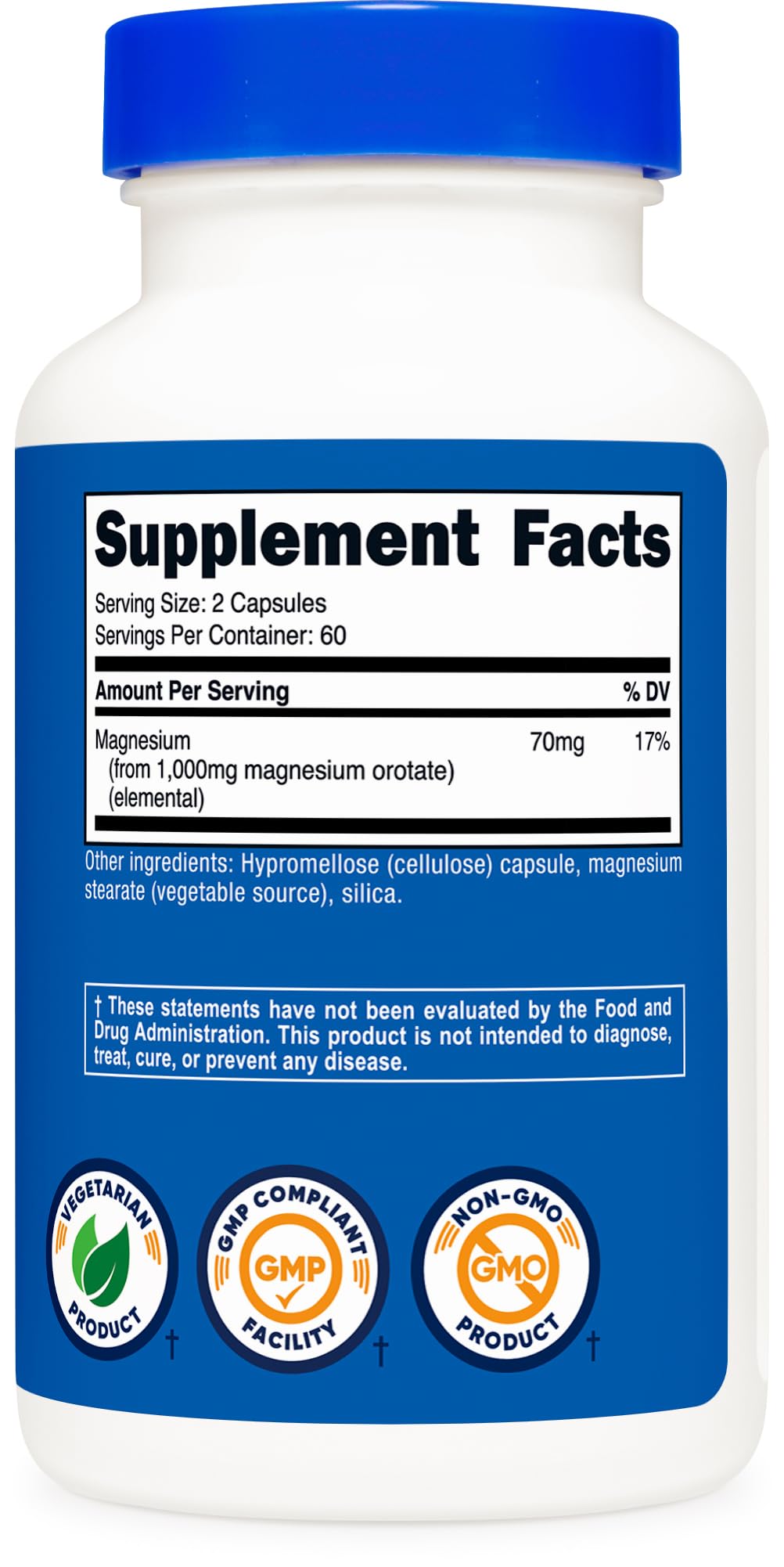 Nutricost Magnesium Orotate Capsules 1000mg, 120 Caps - 60 Servings, 500mg Per Capsule, Non-GMO, Gluten Free