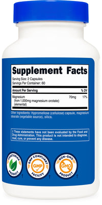 Thumbnail for Nutricost Magnesium Orotate Capsules 1000mg, 120 Caps - 60 Servings, 500mg Per Capsule, Non-GMO, Gluten Free