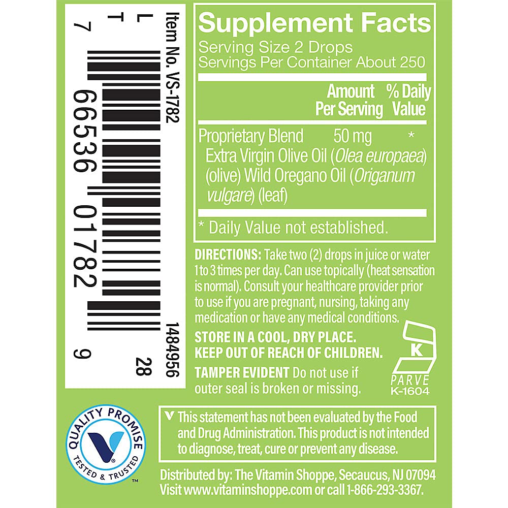The Vitamin Shoppe Oil of Oregano 50MG, Wild Mediterranean Herbal Supplement That Supports a Healthy Immune System, EVOO, Made with Extra Virgin Olive Oil, Wild Oregano Oil (0.45 Fluid Ounces Liquid)