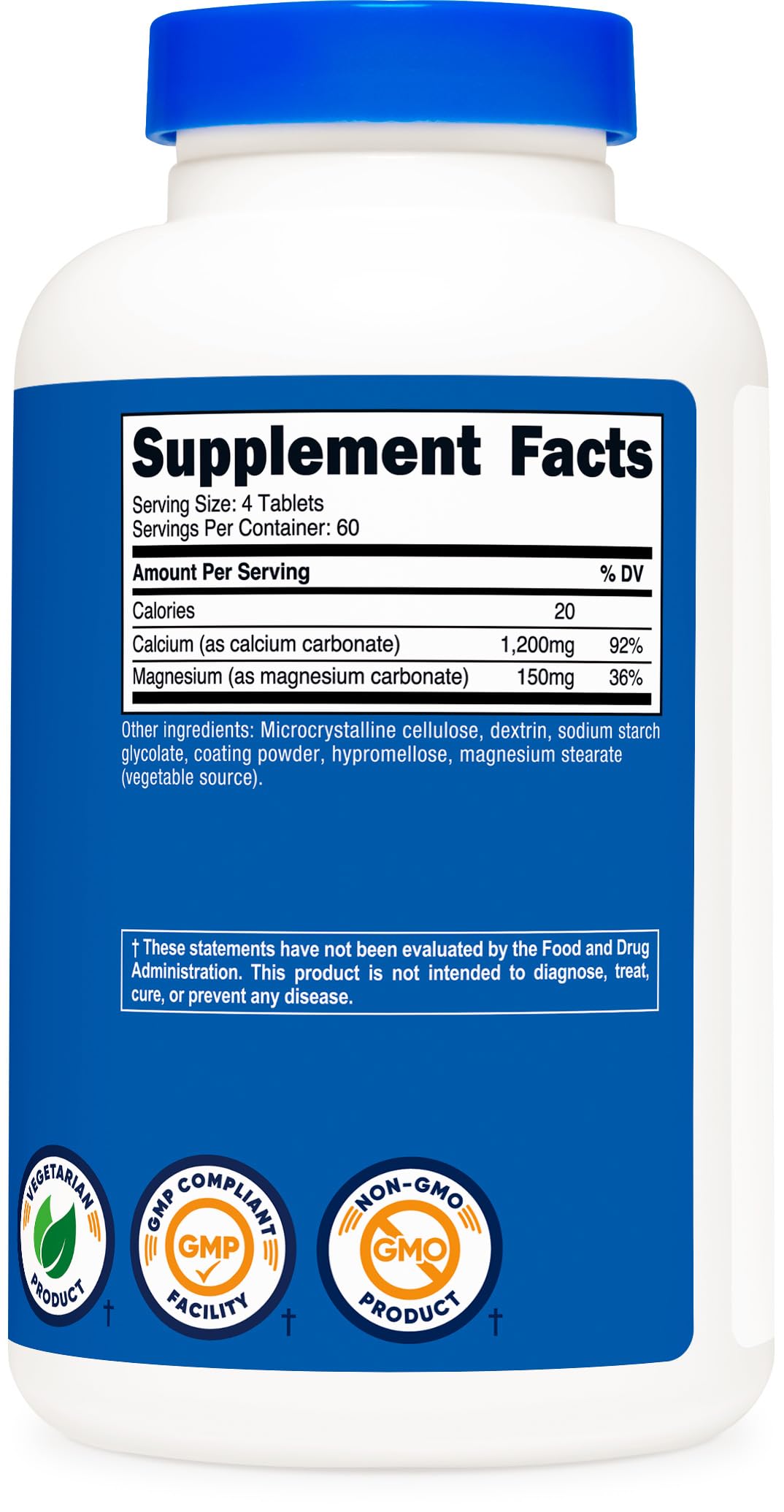 Nutricost Calcium & Magnesium Carbonate 240 Tablets, 1200mg of Ca & 150mg of Mg per Serving, 60 Servings- Gluten Free, Non-GMO