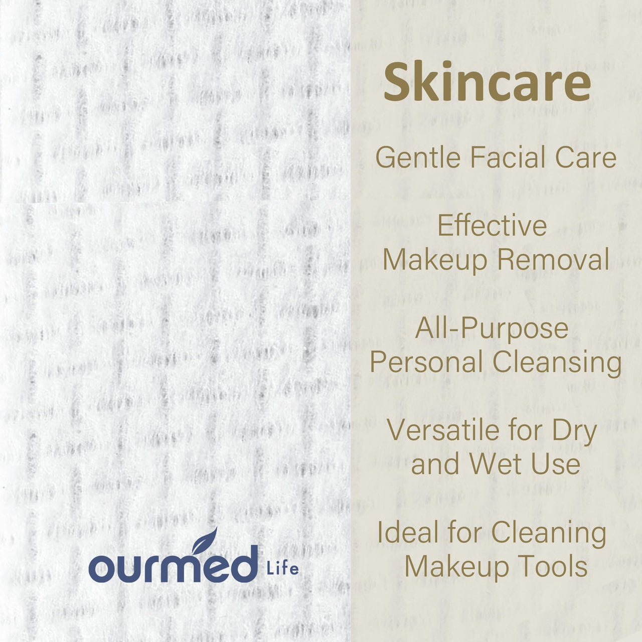 Ourmed Life Face Towels, Disposable Biodegradable Facial Towels for Sensitive Skin, Lint- free Face Wipes for Washing Face, Skincare and Makeup Remover, Dry Wipes, 10"×12" Extra Large, 50 Count