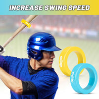 Thumbnail for CIGITDT 2 Pack Baseball and Softball Bat Weights - 16 oz Baseball Donuts for Adult + Youth Baseball Accessories- Fits All Standard Bats-Yellow & Blue