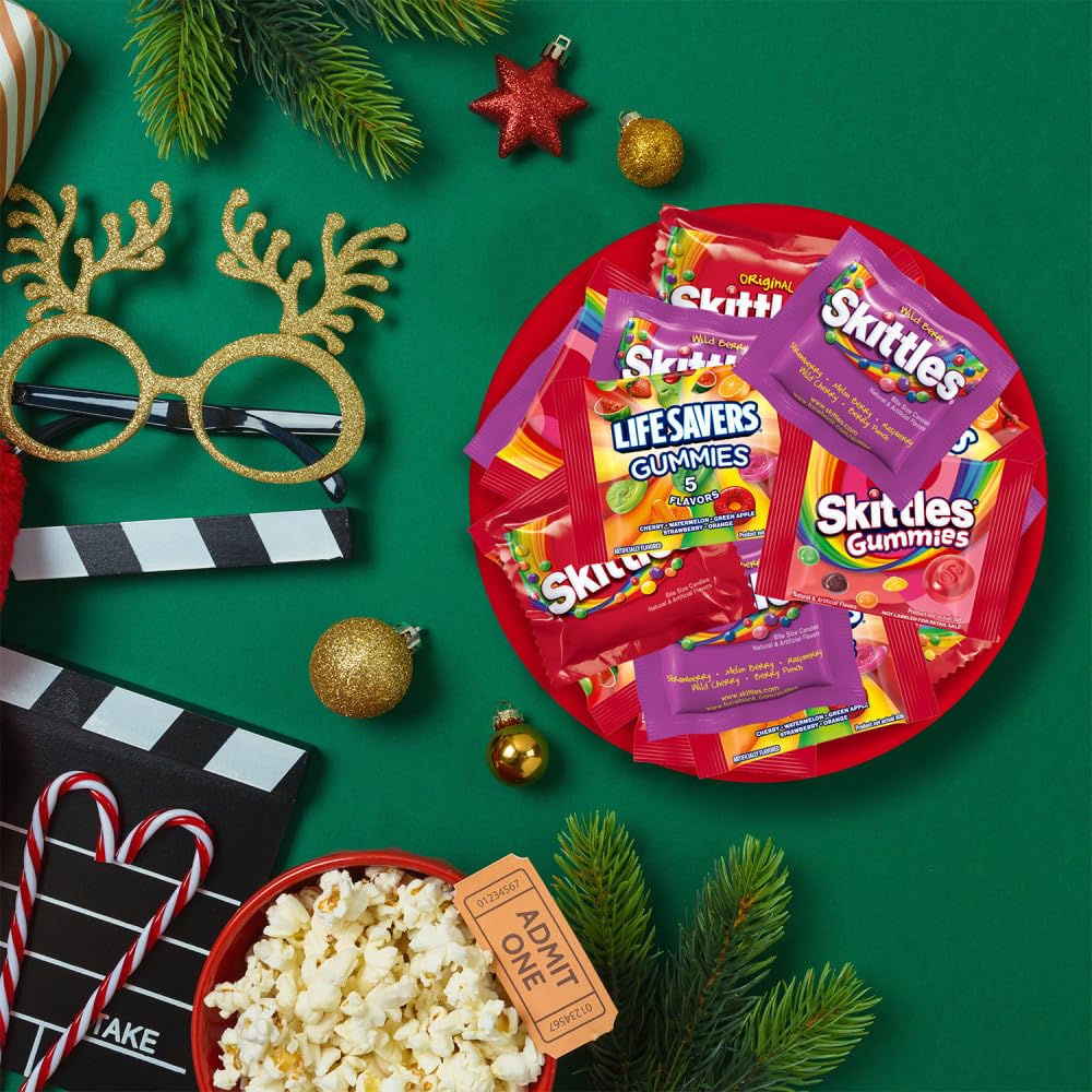 Wrigley's Skittles Fun Size Original, Wild Berry, and Sour Chewy Individually Wrapped Stocking Stuffers Christmas Candy Variety Pack, 26.46 Oz Bulk Bag