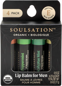 Thumbnail for Soulsation Organic Lip Balm Set for Men - 4 Flavors - 100% Natural Moisturizing for Cracked & Dry Lips