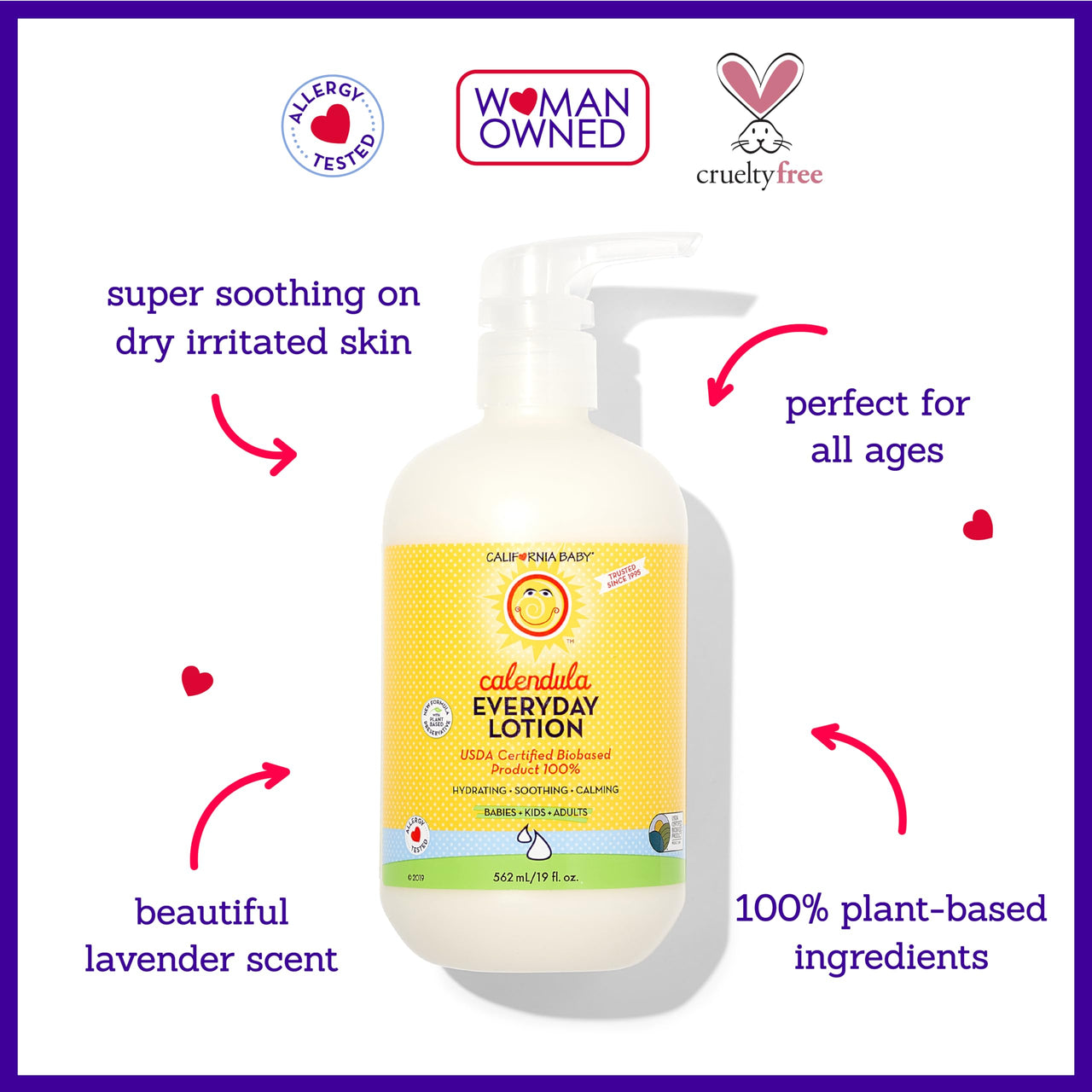 California Baby Calendula Lotion | 100% Plant-Based Moisturizer | Lavender Baby Lotion | Face Moisturizer For Dry Skin | Hypoallergenic | 19 oz.
