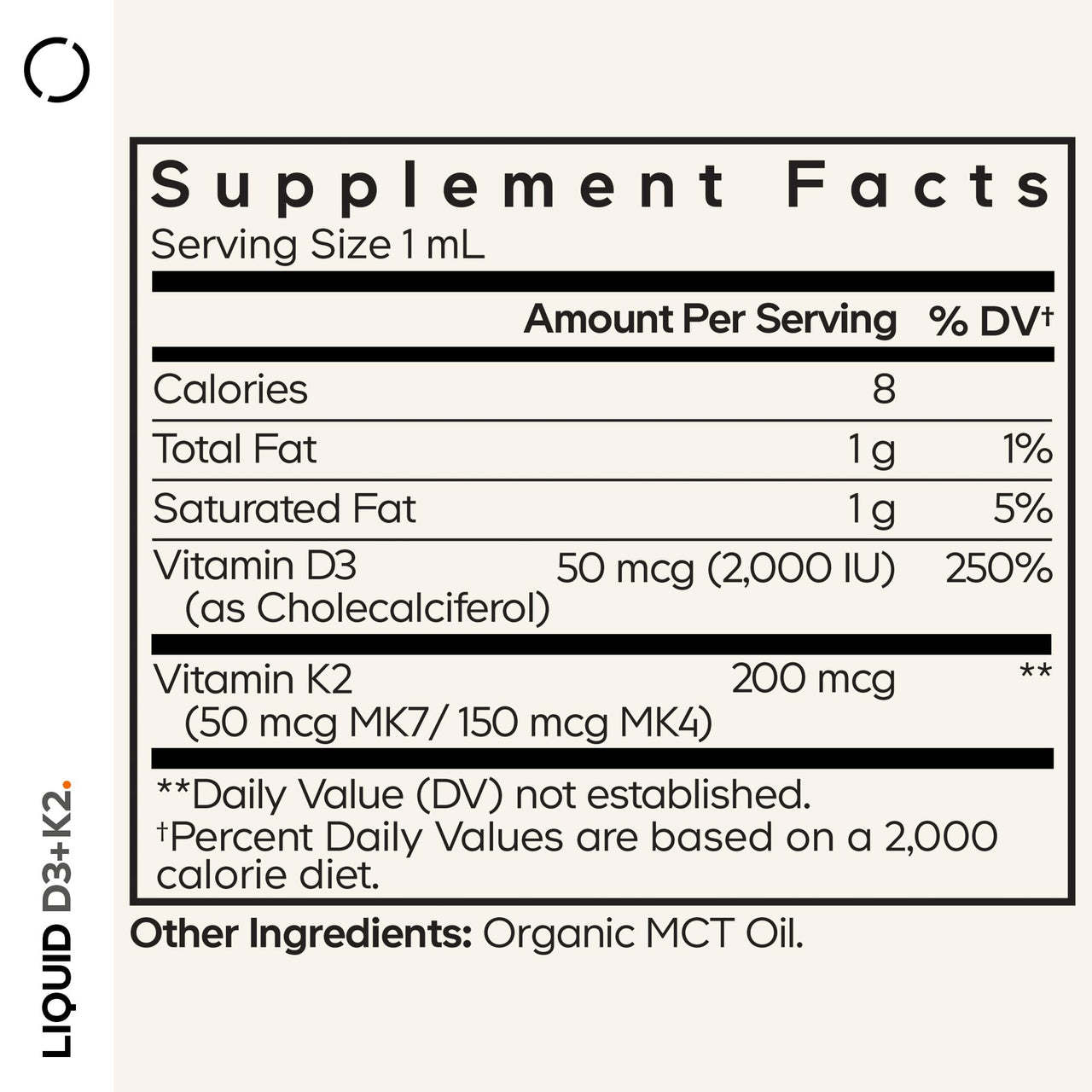 Codeage Liquid D3+K2 Vitamins USDA Organic - Vitamin D3 2000 IU, Vitamin K2 (MK4 & MK7) Liquid Drops - Immune Support - Unflavored - Organic MCT Oil - Non-GMO - 1 fl oz