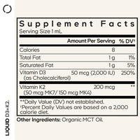 Thumbnail for Codeage Liquid D3+K2 Vitamins USDA Organic - Vitamin D3 2000 IU, Vitamin K2 (MK4 & MK7) Liquid Drops - Immune Support - Unflavored - Organic MCT Oil - Non-GMO - 1 fl oz