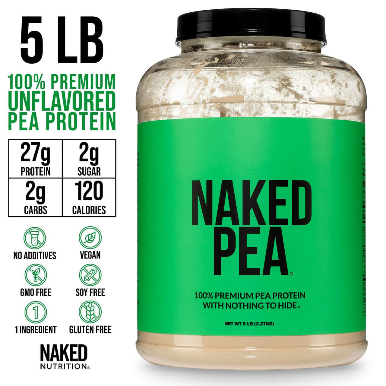 NAKED Pea - 5LB 100% Pea Protein Powder from North American Farms - Unflavored Vegan Pea Protein Isolate - NSF Certified, Plant Protein Powder, Easy to Digest - 76 Servings