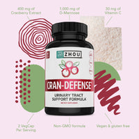 Thumbnail for Zhou Cran-Defense - Cranberry Pills for Women & Men, D Mannose with Cranberry Extract, 1000 mg D-Mannose Per Serving for Urinary Tract Health, Antioxidant Support - 60 Veggie Capsules