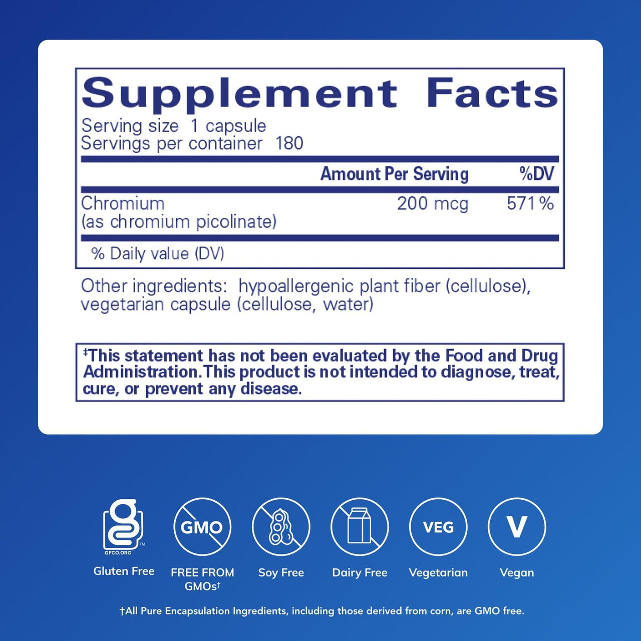 Pure Encapsulations Chromium (Picolinate) 200 mcg | Hypoallergenic Supplement for Healthy Lipid and Carbohydrate Metabolism Support* | 180 Capsules