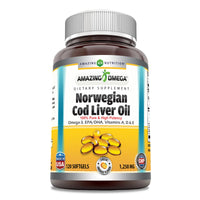 Thumbnail for Amazing Omega Norwegian Cod Liver Oil 1250 mg 120 Softgels Supplement (Fresh Orange Flavor)