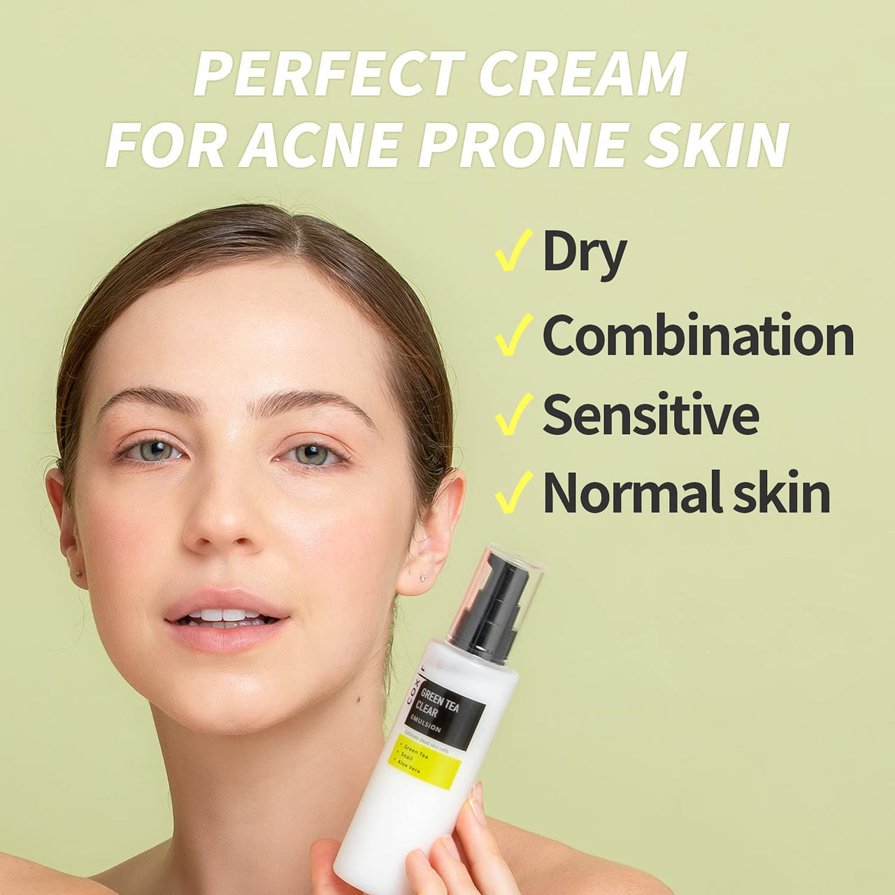 coxir GREENTEA CLEAR EMULSION for calming and hydrates skin l Paraben Free, Cruelty Free, Korean Skin Care [100ml/3.38 fl.oz]