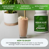 Thumbnail for MRM Veggie Elite Performance Protein - Vanilla Bean, Plant-Based Powder, 24g Protein per Serving with BCAAs & Digestive Enzymes, Clinically Tested - Vegan, Gluten-Free - 30 Servings